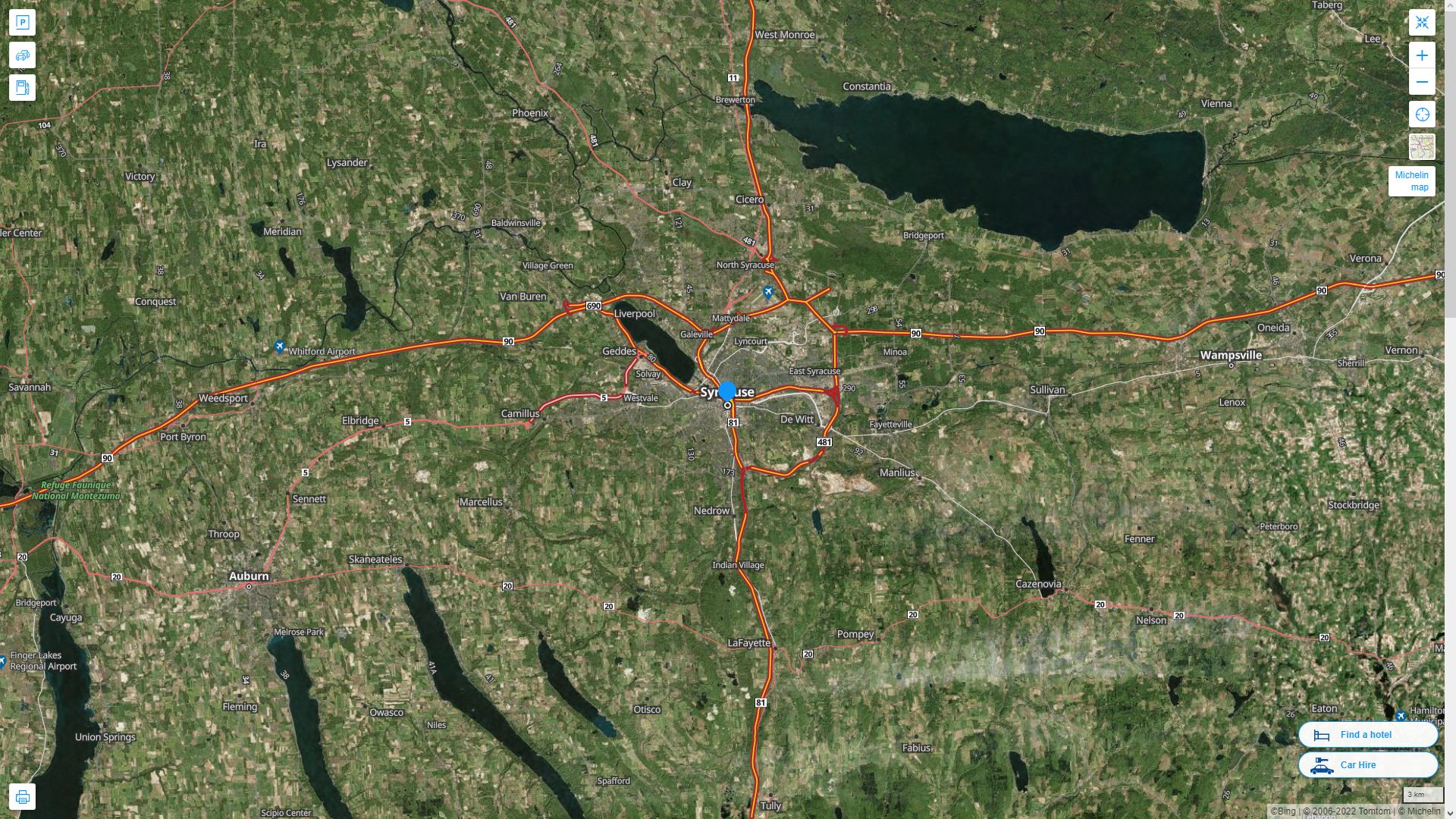 Syracuse New York Highway and Road Map with Satellite View